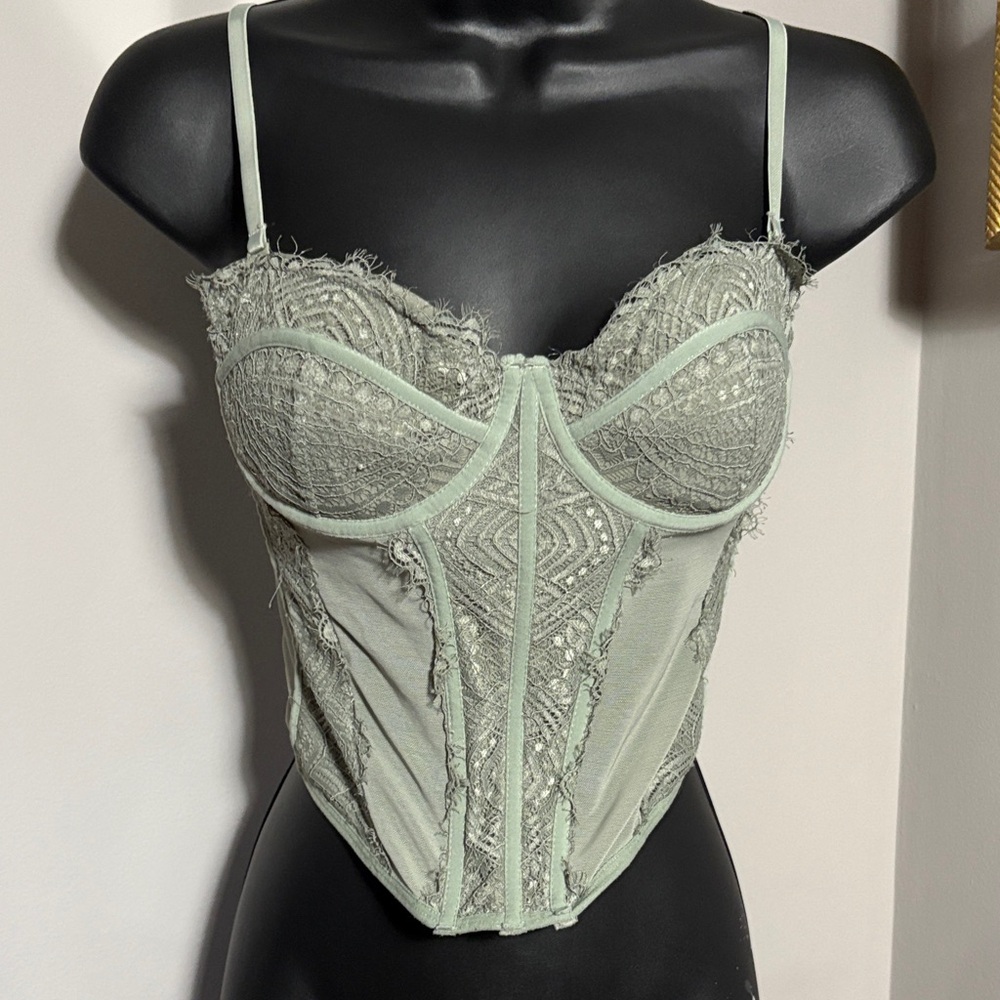 Garage XS Shadow Green Chrishell Lace Mesh Bustier Corset